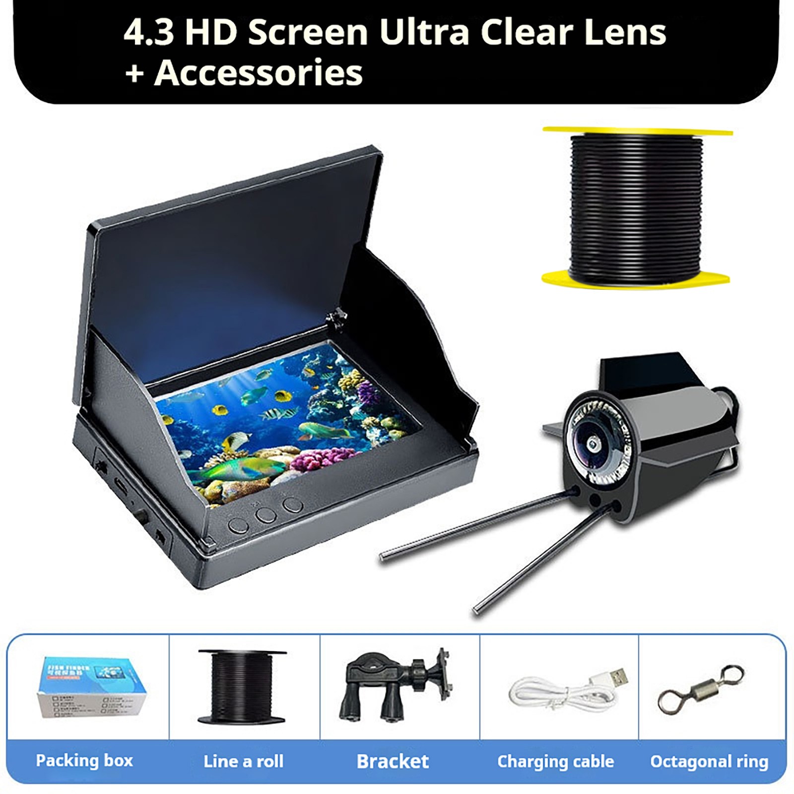 Big Savings! JGF844 Fish Finder Underwater Visual HD Camera Underwater Temperature Sensing Late Night Vision Probe To See Fish Fishing Tool Winter Fishing Gift